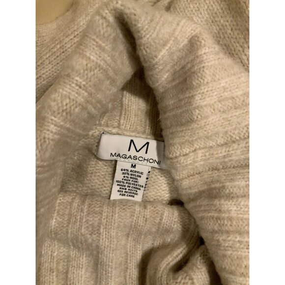M Magaschoni Beige Wool Blend Turtleneck Sweater w/ Furry Pockets, Size M - Picture 7 of 7